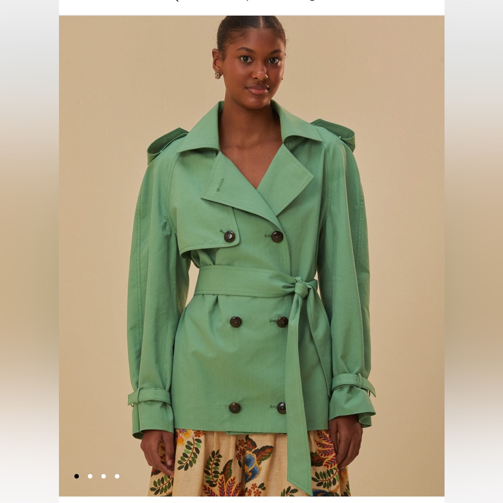 Farm Rio Green Short Trench Coat Size M